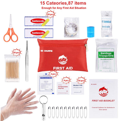 Kleines Reise-Erste-Hilfe-Set – 87-teilig zur Behandlung der meisten Verletzungen, ideal für Zuhause, unterwegs, Auto, Camping, Arbeit, Wandern
