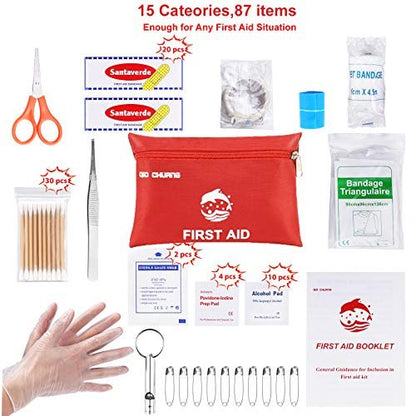 Kleines Reise-Erste-Hilfe-Set – 87-teilig zur Behandlung der meisten Verletzungen, ideal für Zuhause, unterwegs, Auto, Camping, Arbeit, Wandern