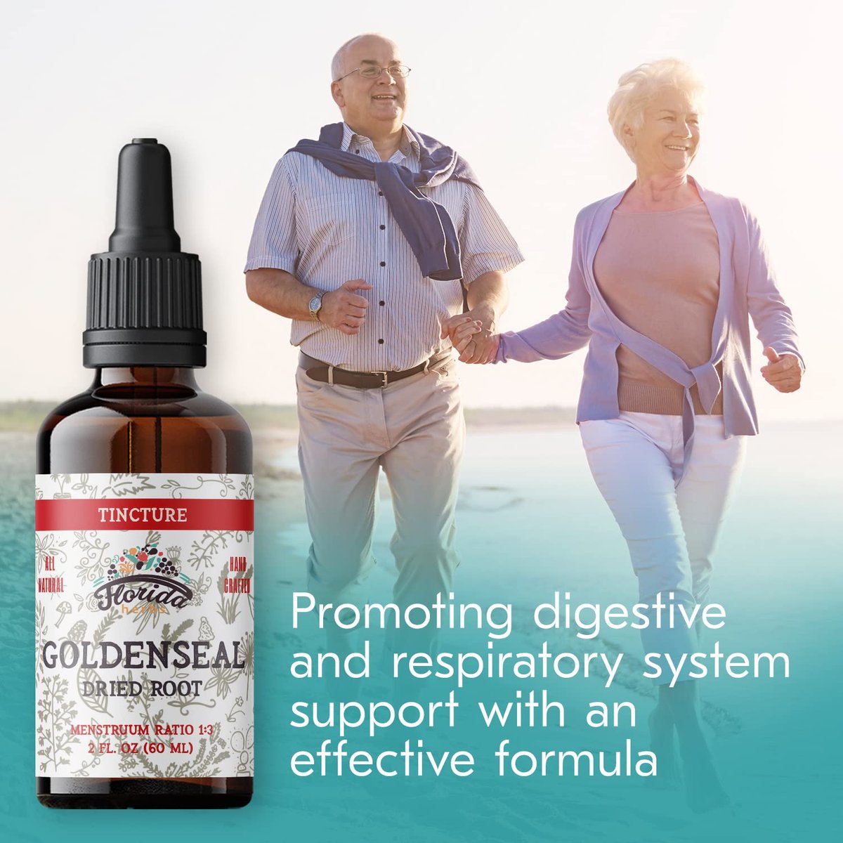 FLORIDA HERBS Goldenseal Tinktur 60 ml – Bio-Kräuterextrakt | Alkoholfrei | Vegane Kräutertropfen - Hergestellt in den USA