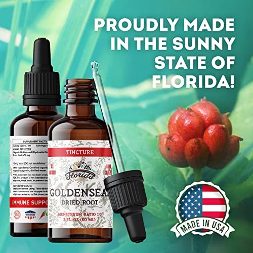FLORIDA HERBS Goldenseal Tinktur 60 ml – Bio-Kräuterextrakt | Alkoholfrei | Vegane Kräutertropfen - Hergestellt in den USA