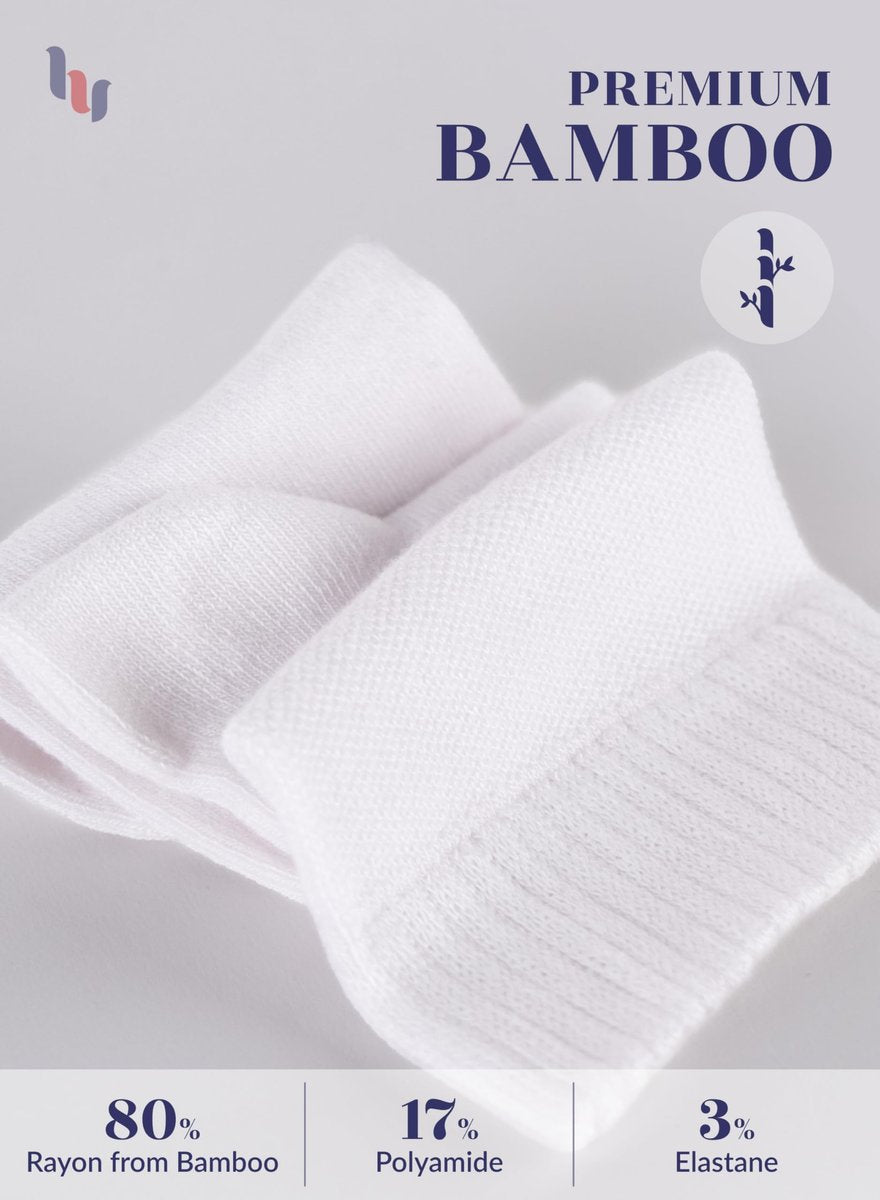 Hugh Ugoli Diabetiker Socken für Damen, Superweiche & Dünne Knöchelsocken, Weit & Locker, Nicht-Einschnürendes Bündchen & Nahtlose Zehen, 4 Paar, Weiß, Schuhgröße: 6-9