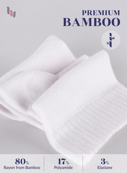 Hugh Ugoli Diabetiker Socken für Damen, Superweiche & Dünne Knöchelsocken, Weit & Locker, Nicht-Einschnürendes Bündchen & Nahtlose Zehen, 4 Paar, Weiß, Schuhgröße: 6-9