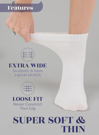 Hugh Ugoli Diabetiker Socken für Damen, Superweiche & Dünne Knöchelsocken, Weit & Locker, Nicht-Einschnürendes Bündchen & Nahtlose Zehen, 4 Paar, Weiß, Schuhgröße: 6-9