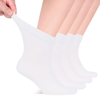 Hugh Ugoli Diabetikersocken für Herren, lockerer Knöchelsocken aus Rayon, extra-weit, dünn, nahtlose Zehenpartie und nicht einschnürendes Bündchen, 4 Paar, Weiß, Schuhgröße: 8-11