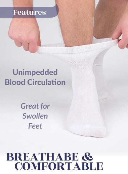 Hugh Ugoli Diabetikersocken für Herren, lockerer Knöchelsocken aus Rayon, extra-weit, dünn, nahtlose Zehenpartie und nicht einschnürendes Bündchen, 4 Paar, Weiß, Schuhgröße: 8-11