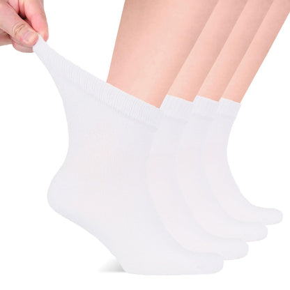 Hugh Ugoli Diabetikersocken für Herren, lockerer Knöchelsocken aus Rayon, extra-weit, dünn, nahtlose Zehenpartie und nicht einschnürendes Bündchen, 4 Paar, Weiß, Schuhgröße: 8-11