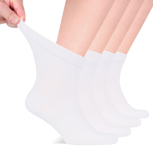 Hugh Ugoli Diabetikersocken für Herren, lockerer Knöchelsocken aus Rayon, extra-weit, dünn, nahtlose Zehenpartie und nicht einschnürendes Bündchen, 4 Paar, Weiß, Schuhgröße: 8-11