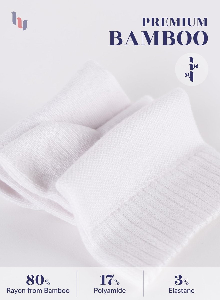 Hugh Ugoli Diabetikersocken für Herren, lockerer Knöchelsocken aus Rayon, extra-weit, dünn, nahtlose Zehenpartie und nicht einschnürendes Bündchen, 4 Paar, Weiß, Schuhgröße: 8-11