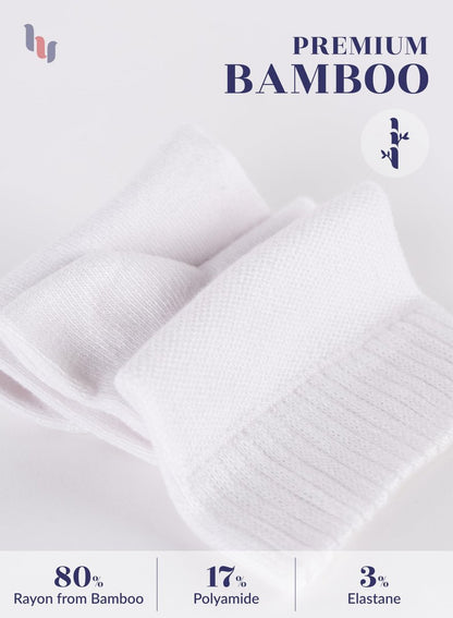 Hugh Ugoli Diabetikersocken für Herren, lockerer Knöchelsocken aus Rayon, extra-weit, dünn, nahtlose Zehenpartie und nicht einschnürendes Bündchen, 4 Paar, Weiß, Schuhgröße: 8-11