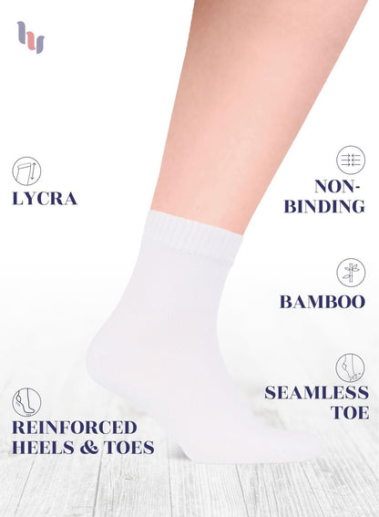 Hugh Ugoli Diabetikersocken für Herren, lockerer Knöchelsocken aus Rayon, extra-weit, dünn, nahtlose Zehenpartie und nicht einschnürendes Bündchen, 4 Paar, Weiß, Schuhgröße: 8-11