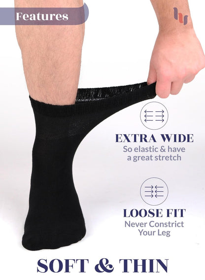 Hugh Ugoli Diabetikersocken für Herren, lockerer Knöchelsocken aus Rayon, extra weit, dünn, nahtlose Zehenpartie und nicht einschnürendes Bündchen, 4 Paar, Schwarz, Schuhgröße: 8-11