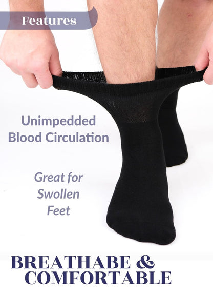 Hugh Ugoli Diabetikersocken für Herren, lockerer Knöchelsocken aus Rayon, extra weit, dünn, nahtlose Zehenpartie und nicht einschnürendes Bündchen, 4 Paar, Schwarz, Schuhgröße: 8-11
