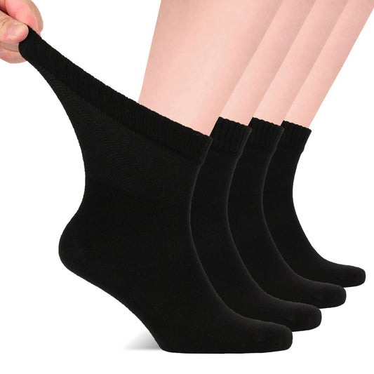Hugh Ugoli Diabetikersocken für Herren, lockerer Knöchelsocken aus Rayon, extra weit, dünn, nahtlose Zehenpartie und nicht einschnürendes Bündchen, 4 Paar, Schwarz, Schuhgröße: 8-11