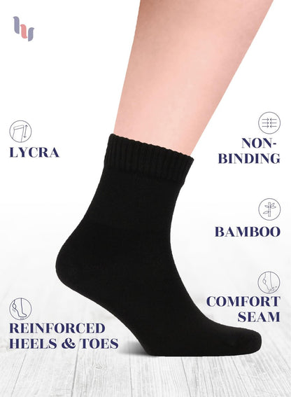 Hugh Ugoli Diabetikersocken für Herren, lockerer Knöchelsocken aus Rayon, extra weit, dünn, nahtlose Zehenpartie und nicht einschnürendes Bündchen, 4 Paar, Schwarz, Schuhgröße: 8-11
