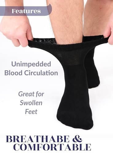 Hugh Ugoli Diabetikersocken für Herren, lockerer Knöchelsocken aus Rayon, extra weit, dünn, nahtlose Zehenpartie und nicht einschnürendes Bündchen, 4 Paar, Schwarz, Schuhgröße: 8-11