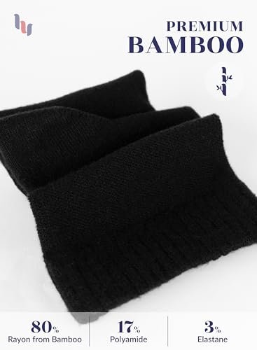 Hugh Ugoli Diabetikersocken für Herren, lockerer Knöchelsocken aus Rayon, extra weit, dünn, nahtlose Zehenpartie und nicht einschnürendes Bündchen, 4 Paar, Schwarz, Schuhgröße: 8-11