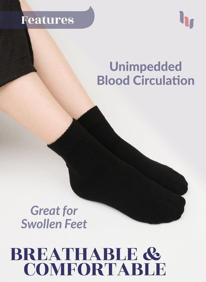 Hugh Ugoli Diabetiker Socken für Damen, Superweiche & Dünne Knöchelsocken, Weite & Lockere Passform, Nicht einschnürendes Bündchen & Nahtlose Zehenpartie, 4 Paar, Schwarz, Schuhgröße: 6-9