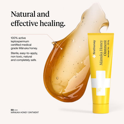 First Honey Wundheilungssalbe [ 28,4 g ] | 100 % aktives Leptospermum | Schnelle Linderung & Hautreparatur | Manuka-Honig aus Neuseeland | Antibiotikafreie Verbrennungsversorgung, Narbengel, Wundversorgung