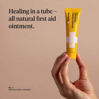 First Honey Wundheilungssalbe [ 28,4 g ] | 100 % aktives Leptospermum | Schnelle Linderung & Hautreparatur | Manuka-Honig aus Neuseeland | Antibiotikafreie Verbrennungsversorgung, Narbengel, Wundversorgung
