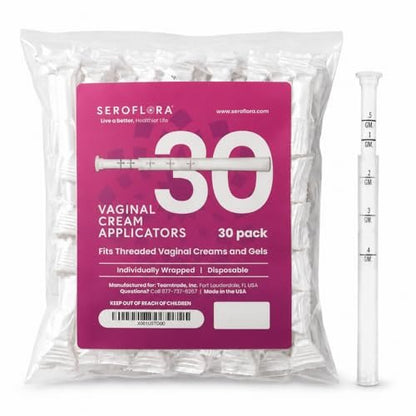 Seroflora Einweg-Vaginalcreme-Applikatoren – Kompatibel mit Premarin, Estrace, Preseed und den meisten rezeptfreien Gelen, Gleitmitteln und Cremes – mit Gewindeende, Komfortspitze und Dosierungsmarkierungen (30 Stück) Hergestellt in den USA