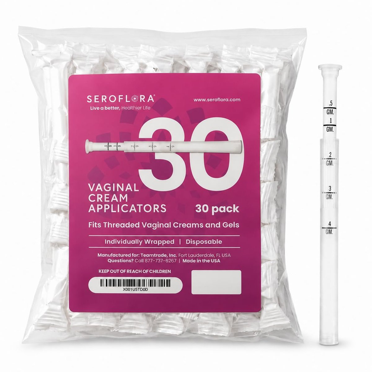 Seroflora Einweg-Vaginalcreme-Applikatoren – Kompatibel mit Premarin, Estrace, Preseed und den meisten rezeptfreien Gelen, Gleitmitteln und Cremes – mit Gewindeende, Komfortspitze und Dosierungsmarkierungen (30 Stück) Hergestellt in den USA