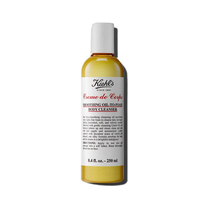 Kiehl's Creme de Corps Glättender Öl-zu-Schaum Körperreiniger, Feuchtigkeitsspendendes Duschgel für geschmeidige & sanfte Haut, mit Rizinusöl & Traubenkernöl, für alle Hauttypen, Vanille- & Mandelduft - 250 ml
