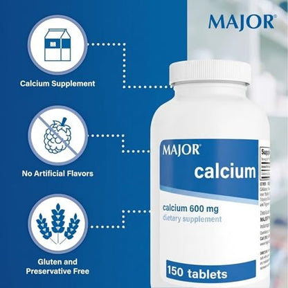 Major 600mg Calcium Tabletten – Calcium Nahrungsergänzungsmittel – 150 Stück (1 Packung)