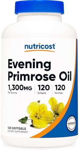 Nutricost Nachtkerzenöl 1.300 mg, 120 Softgels – Kaltgepresst, Non-GMO, Glutenfrei, 120 Portionen