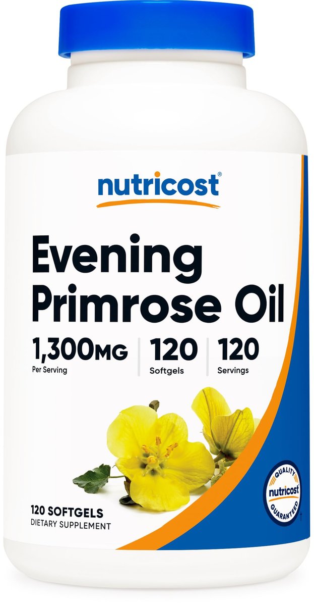 Nutricost Nachtkerzenöl 1.300 mg, 120 Softgels – Kaltgepresst, Non-GMO, Glutenfrei, 120 Portionen