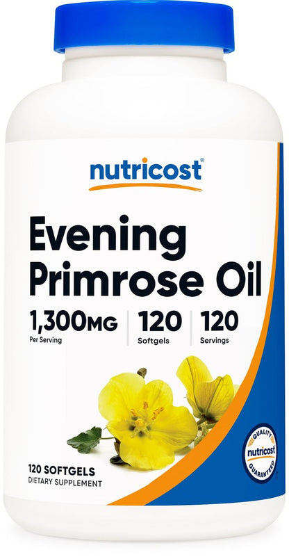 Nutricost Nachtkerzenöl 1.300 mg, 120 Softgels – Kaltgepresst, Non-GMO, Glutenfrei, 120 Portionen