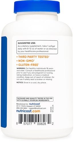 Nutricost Nachtkerzenöl 1.300 mg, 120 Softgels – Kaltgepresst, Non-GMO, Glutenfrei, 120 Portionen