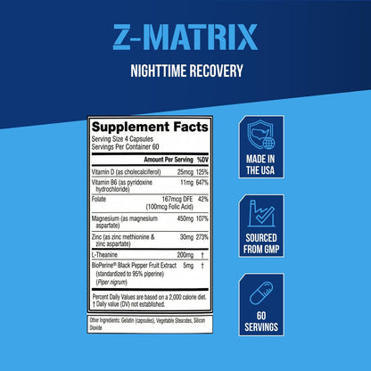 EVL Post-Workout Recovery Supplement – Magnesium und Zink – ZMatrix Zink Magnesium Aspartat zur Muskelregeneration und Schlafunterstützung