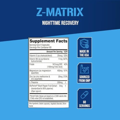 EVL Post-Workout Recovery Supplement – Magnesium und Zink – ZMatrix Zink Magnesium Aspartat zur Muskelregeneration und Schlafunterstützung