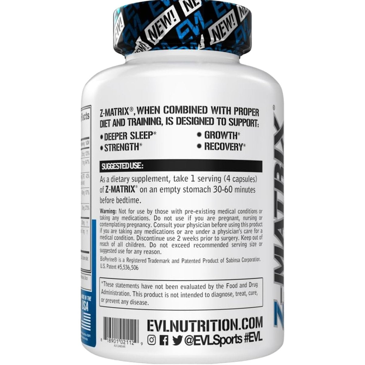 EVL Post-Workout Recovery Supplement – Magnesium und Zink – ZMatrix Zink Magnesium Aspartat zur Muskelregeneration und Schlafunterstützung