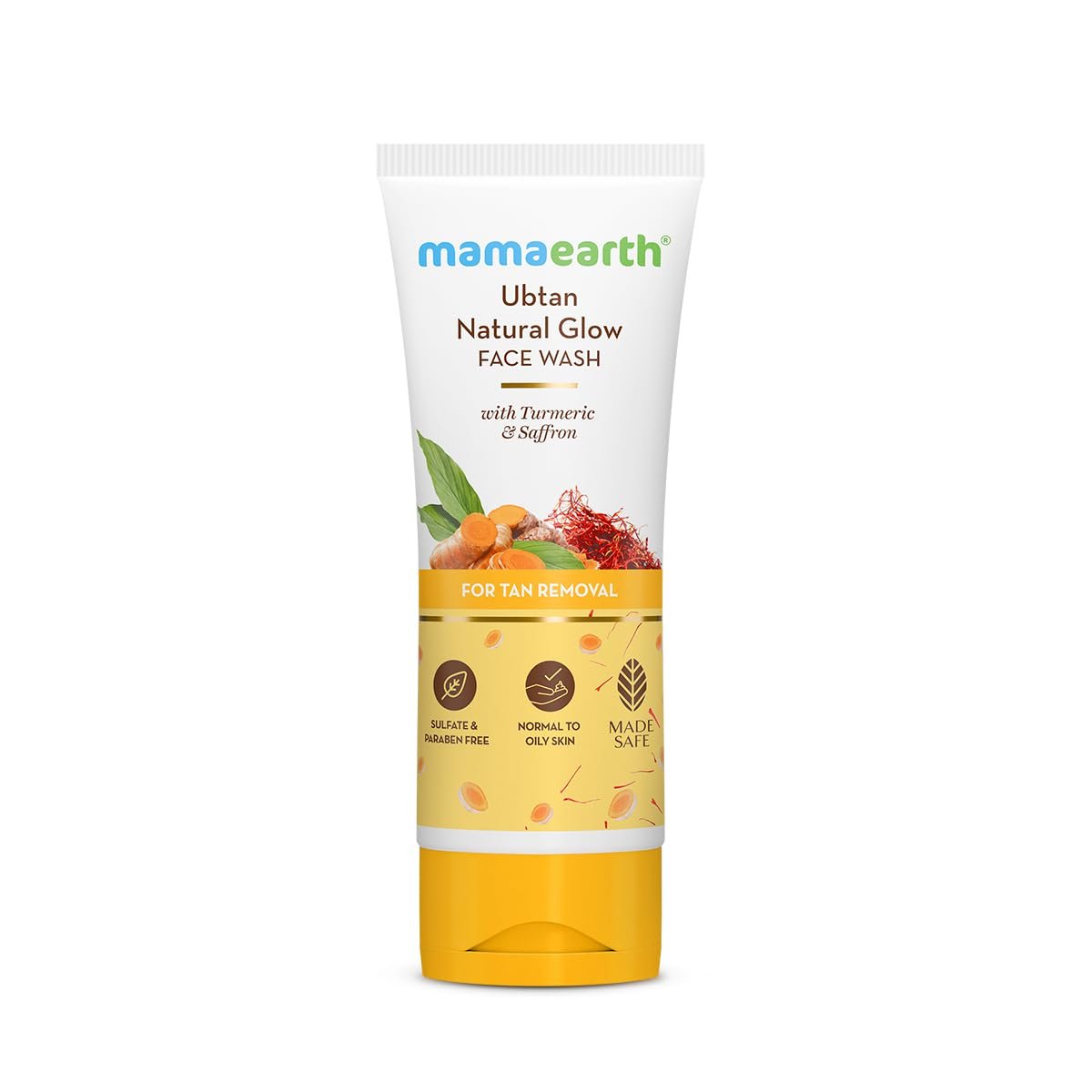 Mamaearth Ubtan Gesichtsreiniger gegen Bräune | Reduziert Verfärbungen & Sonnenschäden | Reinigt sanft Schmutz & überschüssiges Öl | Angereichert mit Kurkuma & Safran | 100 ml