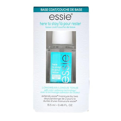 essie Here To Stay Base Coat – Klarer, veganer Unterlack für langanhaltendes Nageldesign, 0,46 fl oz