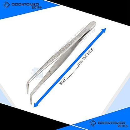 OdontoMed2011® Pinzette aus Edelstahl, 15 cm, gebogene Spitzen, professionelle Allzweck-Pinzette mit geriffeltem Griff für Basteln, Reparaturen und allgemeine Zwecke