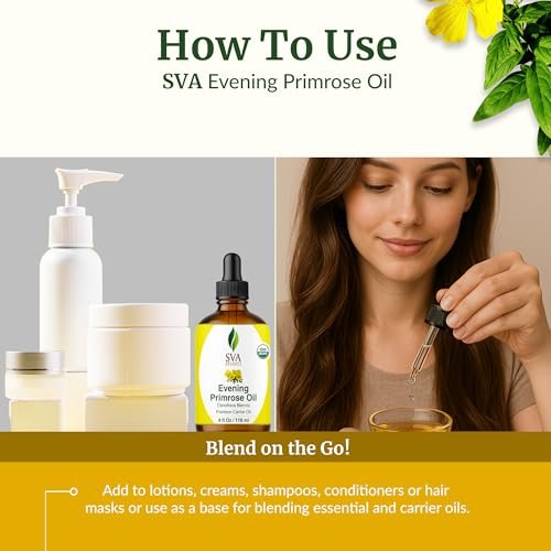SVA Bio-Nachtkerzenöl kaltgepresst, 118 ml – 100 % natürliches, organisches Trägeröl für Gesicht, Haut, Haare und Kopfhaut – mit Pipette