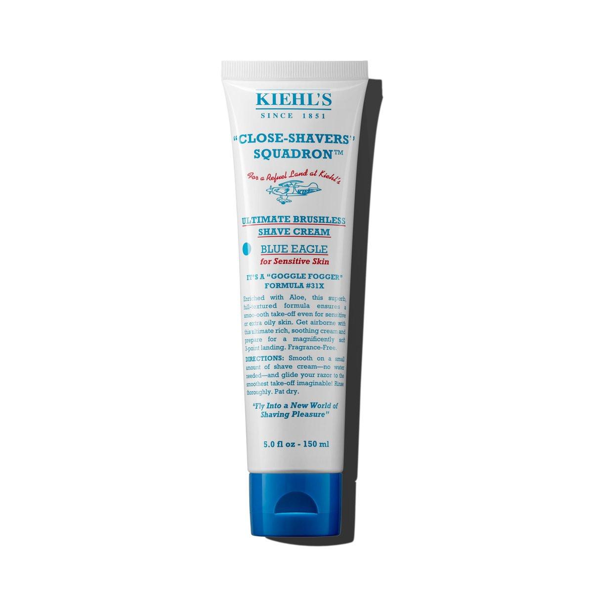 Kiehl's Ultimate Brushless Shave Cream Blue Eagle, unparfümiert für empfindliche Haut, mit Aloe Vera zur Beruhigung & Feuchtigkeitspflege, minimiert Irritationen, duftstofffrei, parabenfrei - 150 ml