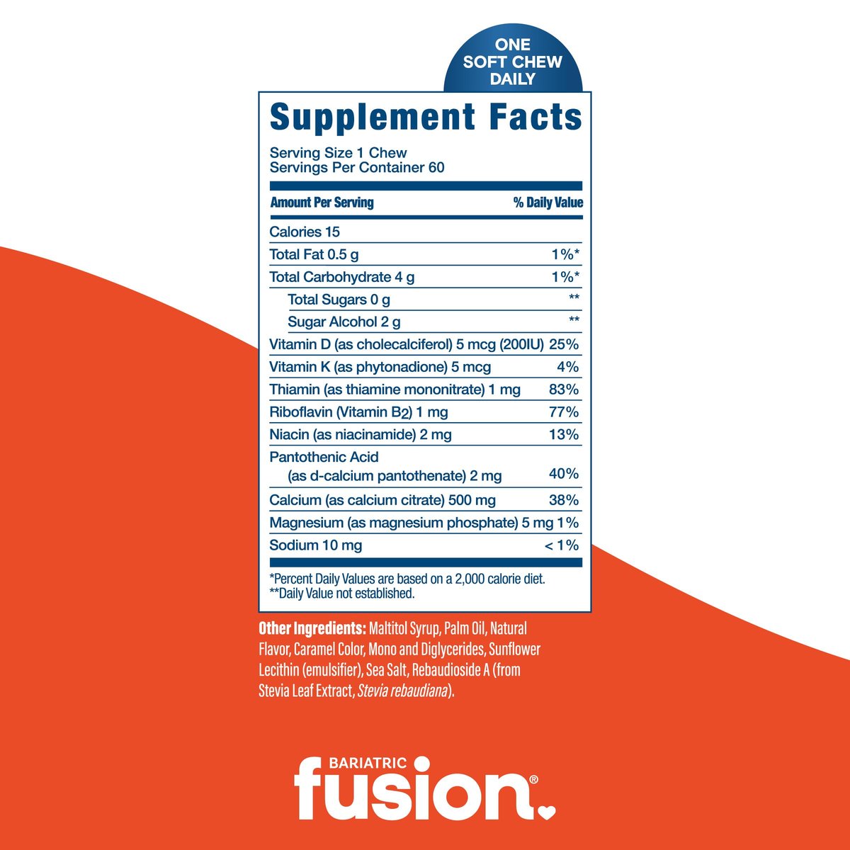 Bariatric Fusion Calcium Supplement Kautabletten – Calciumcitrat mit Vitamin D3, zuckerfrei, 500 mg, Karamell, 60 Stück
