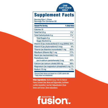 Bariatric Fusion Calcium Supplement Kautabletten – Calciumcitrat mit Vitamin D3, zuckerfrei, 500 mg, Karamell, 60 Stück