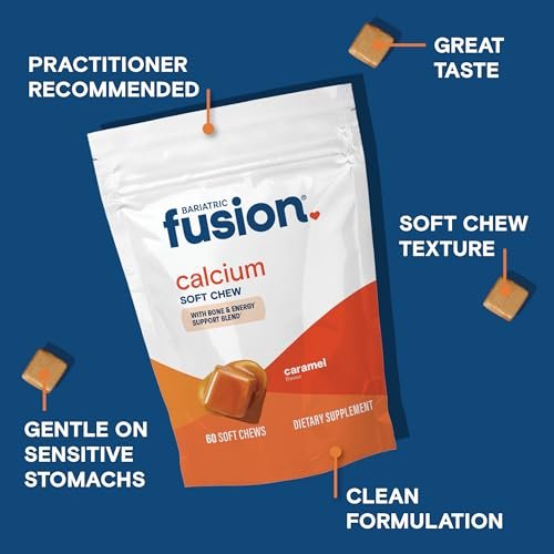 Bariatric Fusion Calcium Supplement Kautabletten – Calciumcitrat mit Vitamin D3, zuckerfrei, 500 mg, Karamell, 60 Stück