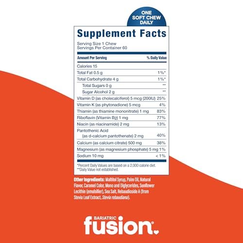 Bariatric Fusion Calcium Supplement Kautabletten – Calciumcitrat mit Vitamin D3, zuckerfrei, 500 mg, Karamell, 60 Stück