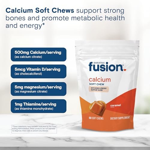 Bariatric Fusion Calcium Supplement Kautabletten – Calciumcitrat mit Vitamin D3, zuckerfrei, 500 mg, Karamell, 60 Stück