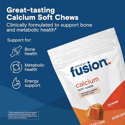 Bariatric Fusion Calcium Supplement Kautabletten – Calciumcitrat mit Vitamin D3, zuckerfrei, 500 mg, Karamell, 60 Stück