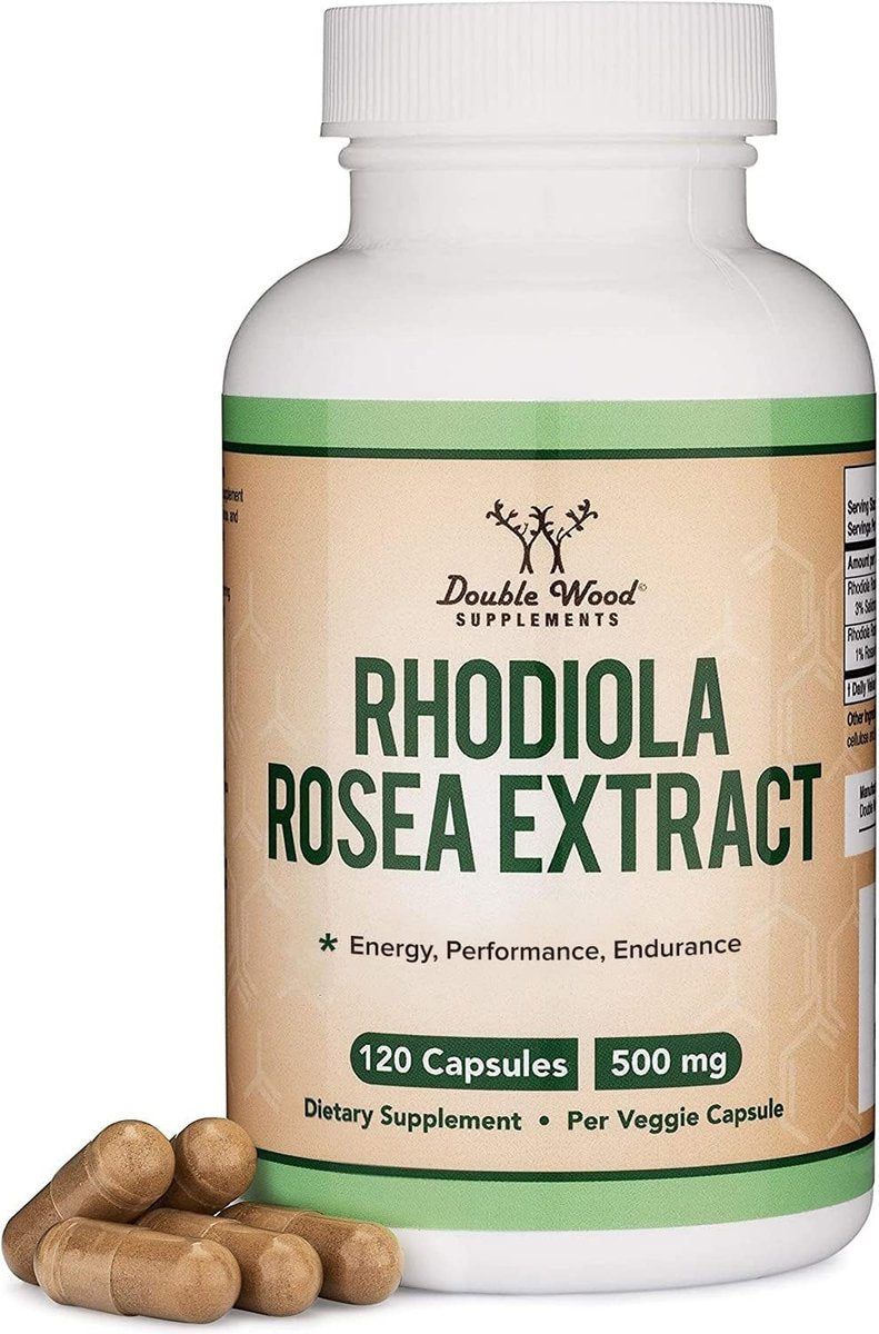 Rhodiola Rosea 500mg, 120 vegane Kapseln – 3% Salidroside, 1% Rosavine, laborgeprüft, glutenfrei von Double Wood