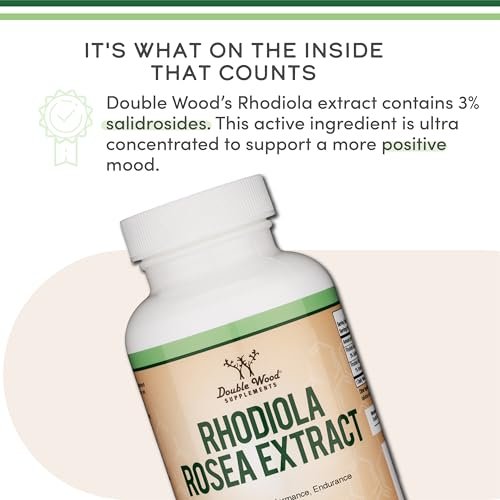 Rhodiola Rosea 500mg, 120 vegane Kapseln – 3% Salidroside, 1% Rosavine, laborgeprüft, glutenfrei von Double Wood