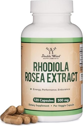 Rhodiola Rosea 500mg, 120 vegane Kapseln – 3% Salidroside, 1% Rosavine, laborgeprüft, glutenfrei von Double Wood