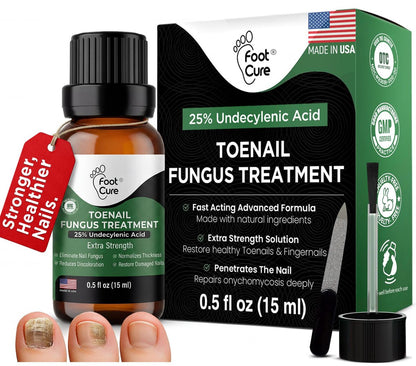 Foot Cure Zehennagelpilz Behandlung Extra Stärke – Fußpilz Behandlung für Zehennägel, Restorative Nagelreparatur für beschädigte Nägel, Nagelweichmacher mit Teebaumöl & Oreganoöl – Hergestellt in den USA