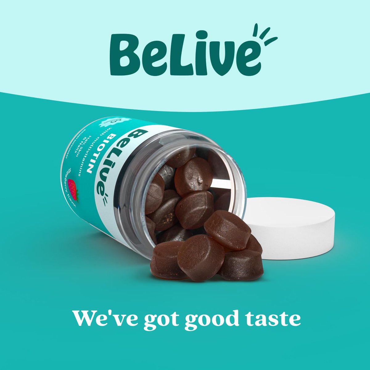 BeLive Biotin Gummis mit Multivitaminen, Folsäure, Inosit – Unterstützt Haarwachstum, gesunde Haut & Nägel – Vegan, auf Pektinbasis – Erdbeergeschmack (60 Stück)